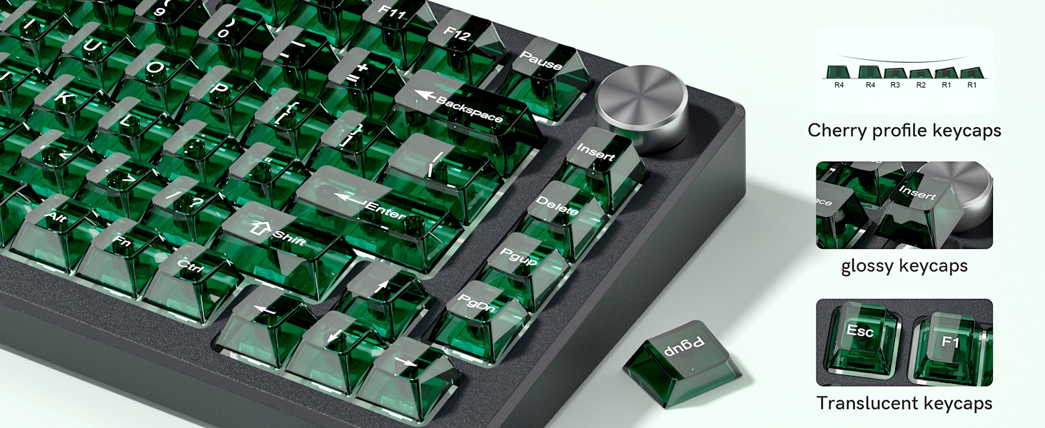 Dark Green Clear keycaps,Transparent keycaps,Crystal Jelly Key Cap Set,Shine Through Key caps