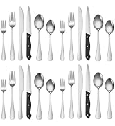 Silver 24 Piece Silverware Set With Steak Knives Stainless Steel Flatware for 4 Tableware Cultery...