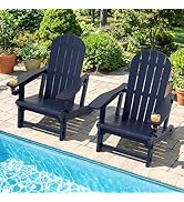 Shintenchi Adirondack Chairs Set of 2,HDPE Adirondack Chair w/Removable Tablelop &amp; Umbrella Hole,...