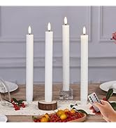 Girimax White Ribbed Flameless Taper Candles with Remote, Flickering LED Wax Candlesticks Battery...