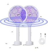 2 Pcs Electric Fly Swatter Racket, Bug Zapper Racket and Mosquito Zapper Racket 8 LED High Voltag...