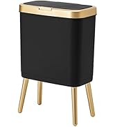 Procade Office Trash Can with Lid, Black Bathroom Trash Can with Gold Edge, Modern Narrow Garbage...