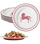 30 Pcs Disposable Paper Plates, 10 inch Red Horse-shaped Round Disposable Plate, Microwaveable Pa...