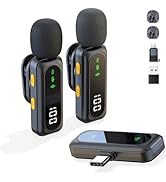2 Pcs Wireless Lavalier Microphone for iPhone, Video Recording Clip-on Mics with Rotatable Clip&amp;D...