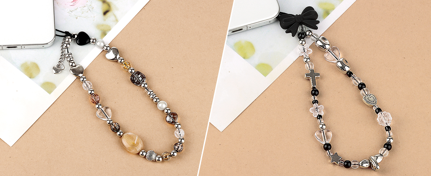 Draupnir Phone Charms Strap, Butterfly Bow Knot Beaded Phone Bracelet Strap