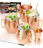 Benicci Moscow Mule Copper Mugs - Set of 4-100% HANDCRAFTED - Food Safe Pure Solid Copper Mugs - ...