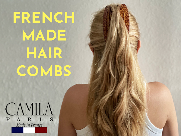 French made hair combs, a woman wearing a hair comb shown from the back