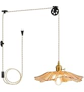 GloMuse Plug in Glass Pendant Lights Kitchen Island Brass Glod Vintage Hanging Light Fixture Flow...