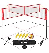 ZEALFEEL 4 Square Volleyball Game Set, 3 Heights Adjustable 4-Way Volleyball Net with Vollyball, ...