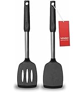 2 Pack Spatulas, Solid &amp; Slotted Silicone Spatula Set, Stainless Steel Handle Coated with Silicon...