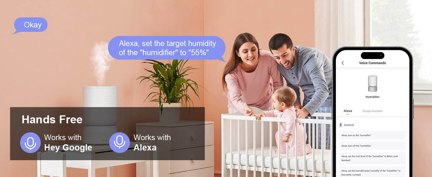 voice control humidifier work with Alexa and google assistant