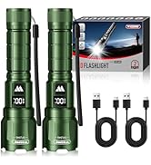 WdtPro LED Rechargeable Flashlight 2 Pack, Super Bright Zoomable 6000 Lumens Tactical Flashlight ...