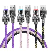 SIIIUYF USB C Cable [3-Pack 10FT] Braided Fast Charging RGB Indicator Light | Extra Long Type C C...