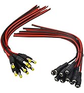 (Real 18AWG) 10 Pairs 12V 5A DC Power Pigtail Barrel Plug Connector Cable, 2.1mm x 5.5mm Male Fem...