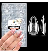 Luckyfairy Short Almond Nail Tips: 504pcs Pre-Etched Soft Gel Nail Tips, Tri-Layer Core Short Fak...