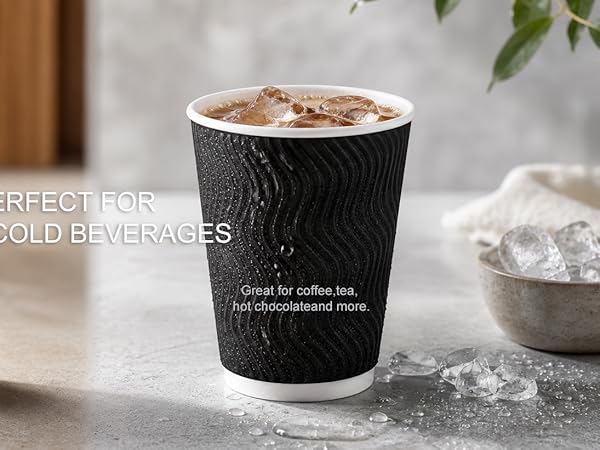 12 oz Disposable Paper Coffee Cups 100 Pack, Leak Proof Insulated Ripple Wall To-Go Cups