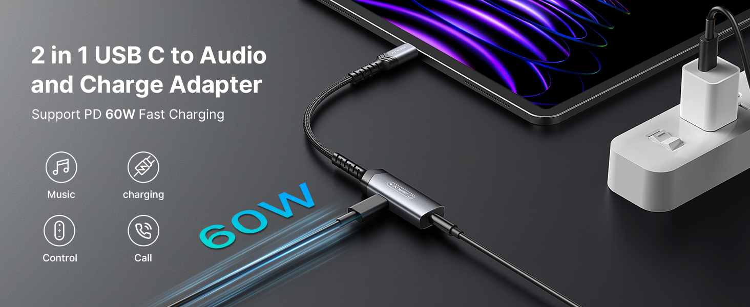 2-in-1 usb c to audio and charding adapter