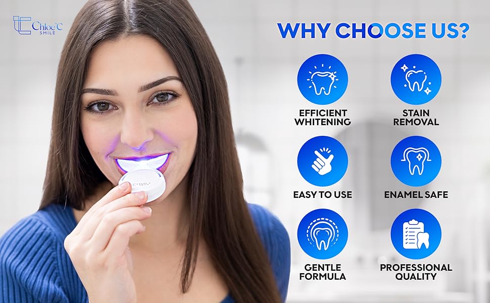 teeth whitening device in use, at-home whitening kit, LED mouthpiece, Chloe’C Smile, 