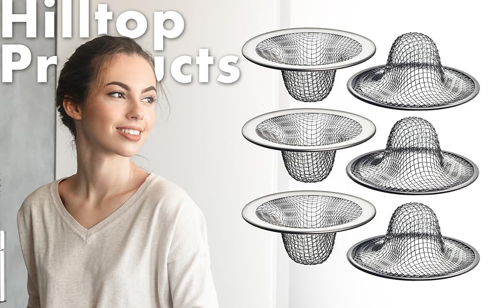 6 Pack - 2.125&amp;#34; Top / 1&amp;#34; Basket- Mesh Sink Drain Strainer Hair Catcher for Bathroom Sink, Utility