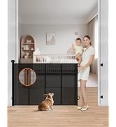 BBsecure Retractable Baby Gate, 55" Wide Mesh Baby Gate with 4 Reinforced Rods, 34" Tall Anti-Sag...