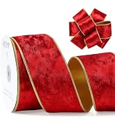 STYPOP Red Christmas Velvet Ribbon Wired (2.5" × 15 Yards) - Christmas Ribbon for Christmas Tree ...