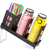 BEABOO Cup and Lid Holder, Disposable Paper Cup Dispenser with Coffee Pod Straw Storage Basket, C...