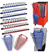 8-Piece Magnetic Socket and Wrench Organizer Set, Metric &amp; SAE, 1/4", 3/8", 1/2" Drive Socket Rai...