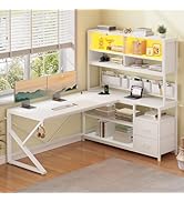 SEDETA L Shaped Gaming Desk, Home Office Computer Desk with 2 Drawer and Bookshelf, L Shaped Gami...