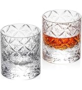 KAMMAK Crystal Whiskey Glasses Set of 2, Hand Blown 7.78oz Old Fashioned Glasses Stemless, Luxury...