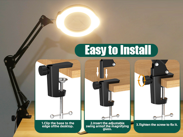 10X Magnifying Glass with Light and Clamp