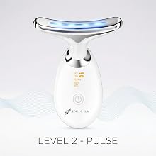 LED skincare device glowing blue with pulse wave effect