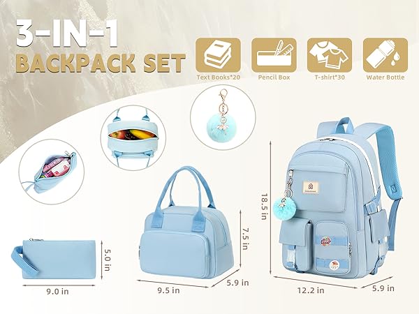 3 Pcs School Backpack Set