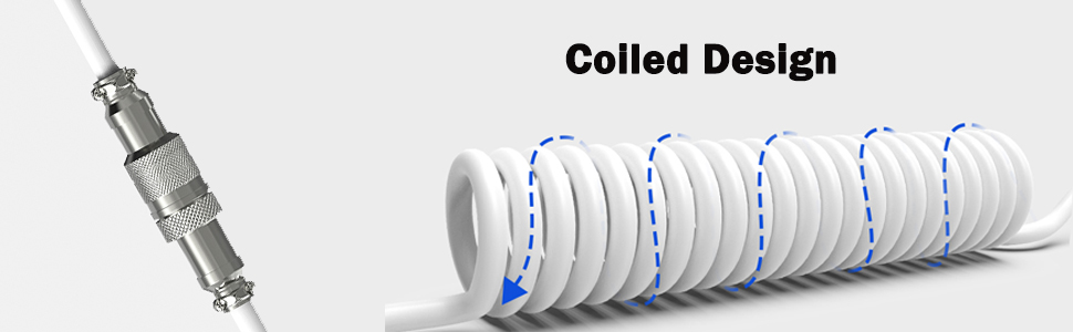 coiled keyboard spiral cable with extendable spring line