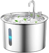 oneisall Stainless Steel Cat Water Fountain, 2L Water Fountains for Cats Indoor with Quiet Pump a...