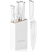Diamosteel White Knife Set with Block, 7 Pieces Sharp Knife Block Set with Stainless Steel Blade ...