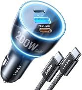 LISEN 200W Car Charger USB C Fast Charge [GaN] PD 140W Fast Car Charger | USB C, Cigarette Lighte...