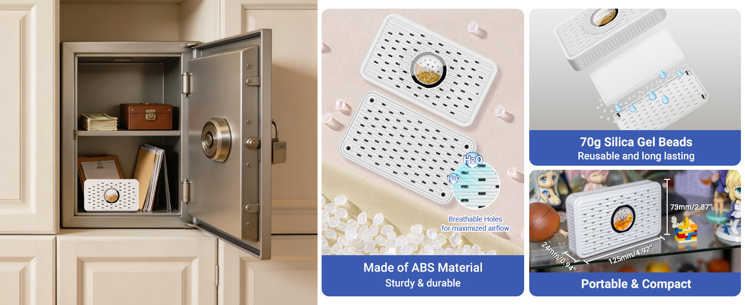 Auto Power-off USB C Rechargeable Gun Safe Dehumidifier Desiccant