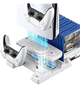 PS5 Slim Stand and Cooling Station, PS5 Slim Stand with Controller Charger for 2020 PS5 or 2023 P...