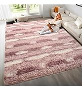 Woottpe 4x6 Feet Area Rugs for Living Room Bedroom,Pink and White Machine Washable Soft Fluffy Sh...