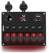 Nilight 6 Gang ON Off Rocker Switch Panel Red Backlit 12V 24V LED Digital Voltmeter 3.1A Dual USB...