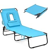 Goplus Folding Chaise Lounge Beach Chair, Face Down Tanning Chair with Face Hole Detachable Pillo...