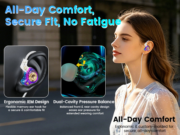 Wired Gaming Earbuds with Mic, 11mm Dynamic Driver HiFi in Ear Monitors for Musician Game PC Laptop