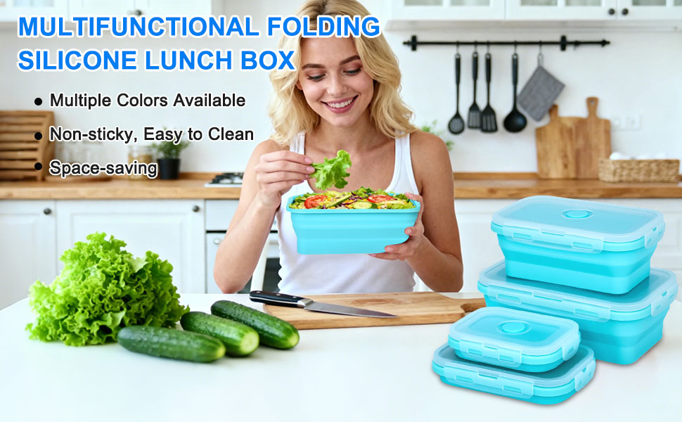 Collapsible Food Storage Containers Silicone Lunch Container with Lids Collapsible Lunch Box Food