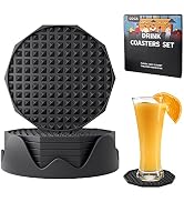 Drink Coasters Set of 6 with Holder, Silicone Coasters Tabletop Protection for Any Table Type, Wo...