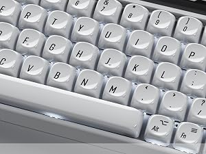 White PBT Keycap Set,Glossy Custom Keycaps Ceramic Style, Dye Sublimation 131-key,MOA Profile Keycap