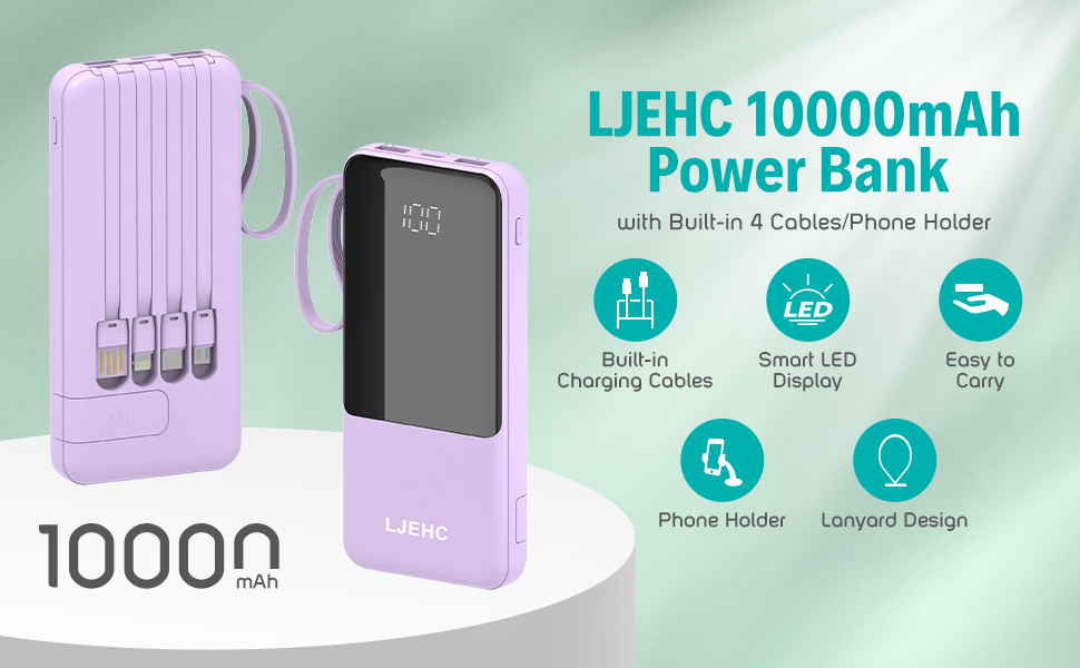 10000mah power bank with built in 4 cables