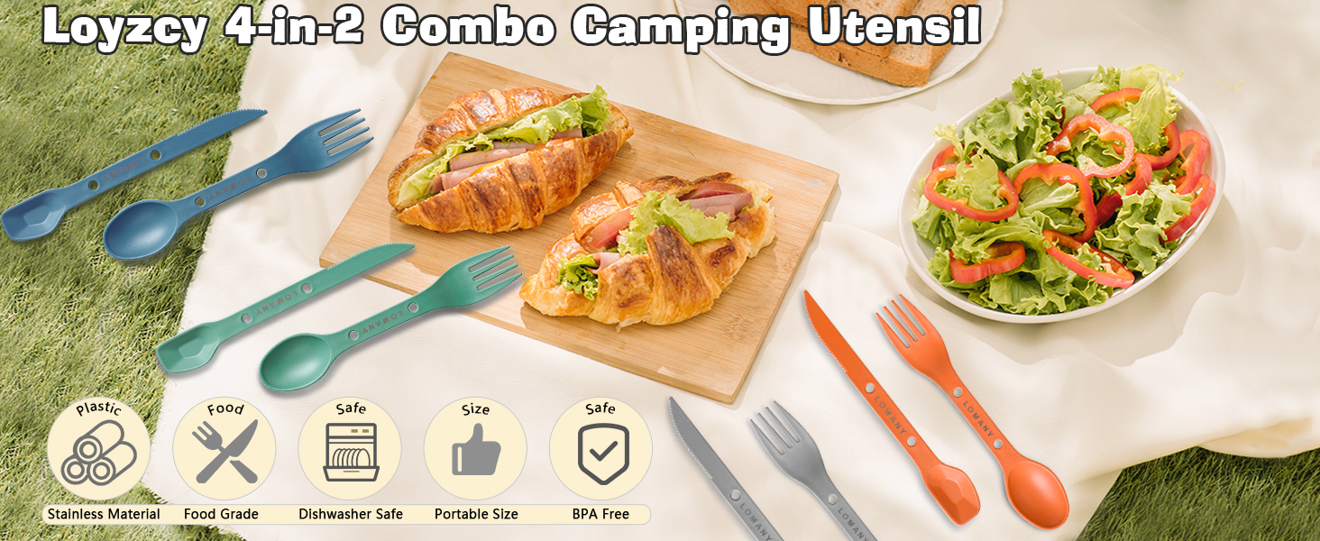 Reusable 4-in-2 Combo Camping Utensil Set