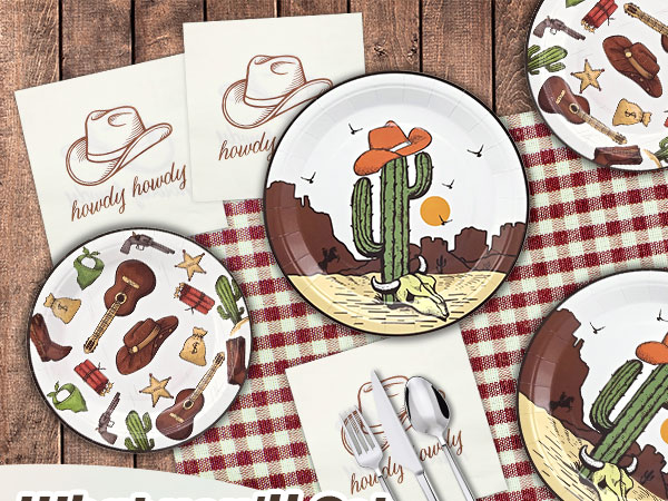 bandana plates rustic country Wild West cowboy birthday party celebration paper plates napkins