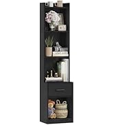 Furologee 6 Tier Bookshelf with Drawer, Black 53" Tall Narrow Bookcase, Corner Open Cube Shelves,...