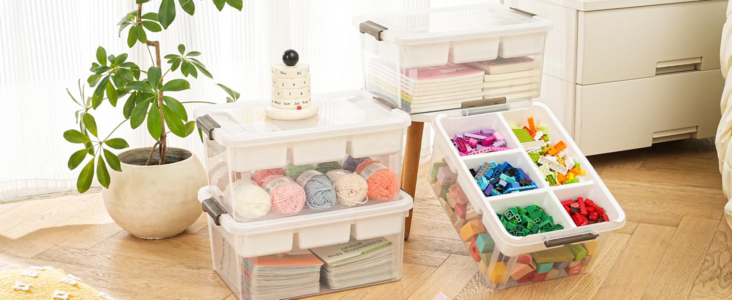 Plastic Storage Box with Removable Tray Craft Organizers and Storage Clear Storage Container